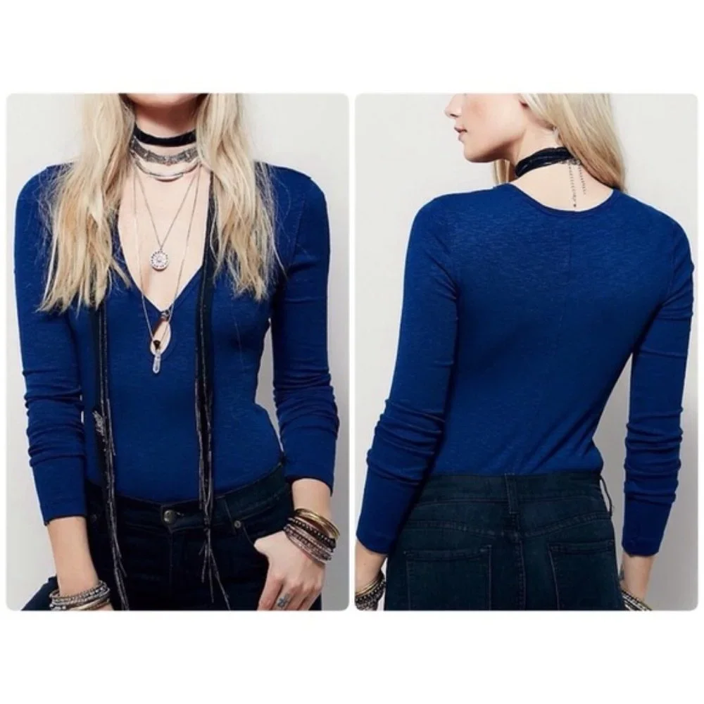 Free People Tate Keyhole Blue Layering Top XS NWT